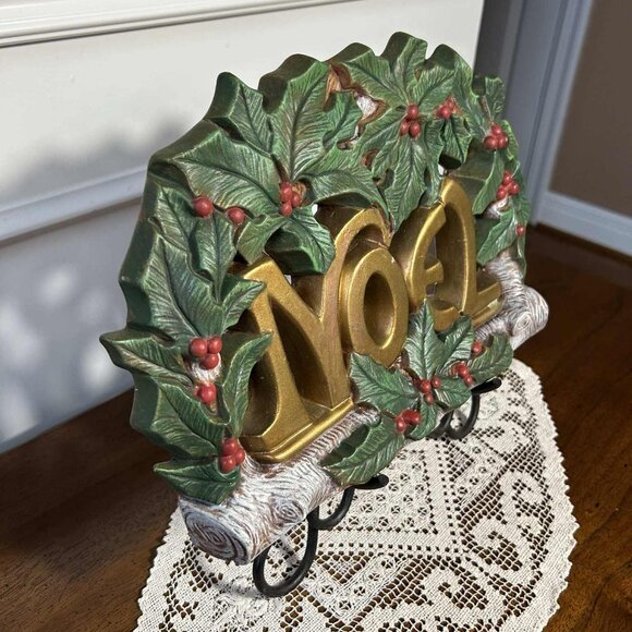 MCM NOEL Holly Berry Christmas chalk ware decor - Picture 3 of 10